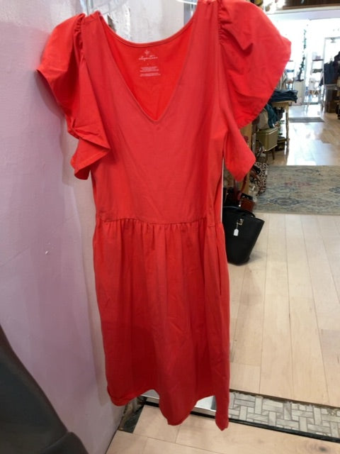 CORAL ELEGANTEES FLUTTER SLEEVE DRESS L