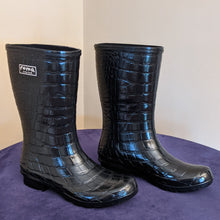 Load image into Gallery viewer, Natural Rubber Black Croc Tall Rain Boots
