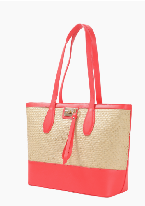 Izzy Straw Tote - Scarlet and Yellow