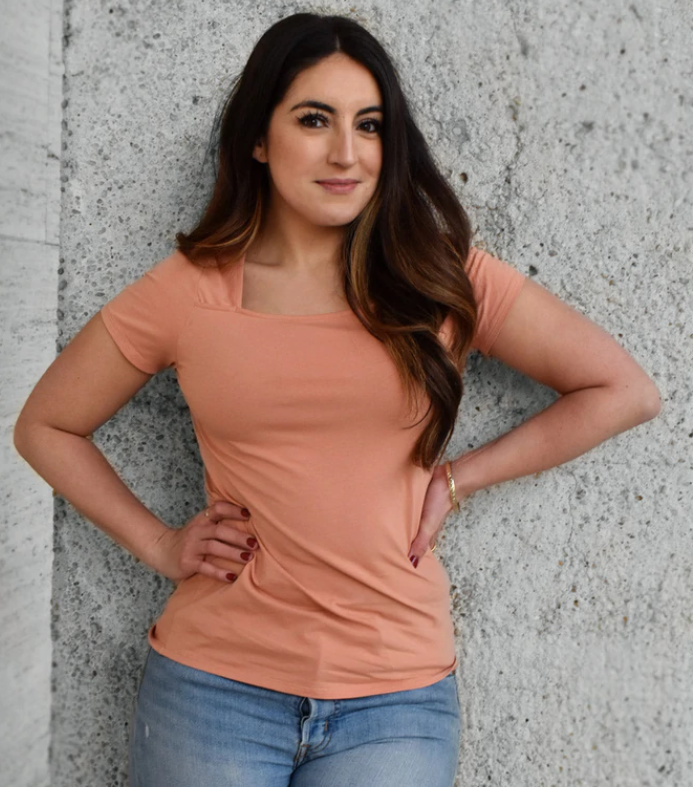 Mila Square Neck Tee in Cafe Creme