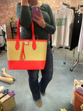 Load image into Gallery viewer, Izzy Straw Tote - Scarlet and Yellow
