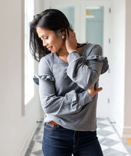 Load image into Gallery viewer, Heather Grey Long Sleeve Ruffle Sweatshirt
