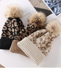Load image into Gallery viewer, Leopard Beanie with Faux Pom Pom
